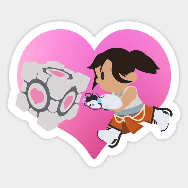 Chell Crossing - Companion Cube Sticker by JPenfieldDesigns